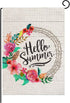 Hello Summer Garden Flag Vertical Double Sided 12.5 x 18 Inch Floral Wreath Burlap Yard Outdoor Decor...