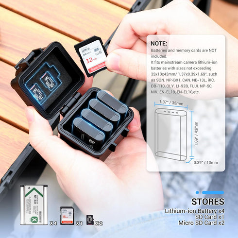 DB-110 LI-92B LI-90B NP-50 Battery and SD Micro SD Card Case, Water-Resistant & Shockproof, Camera Battery Case Holder Storage Box for 4X DB-110/L...