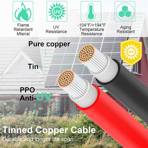 Solar Connectors Cable for 3 Solar Panels, Parallel 10AWG Solar Panel Connectors Y Branch Adapter Tool-free (FMMM/MFFF)...