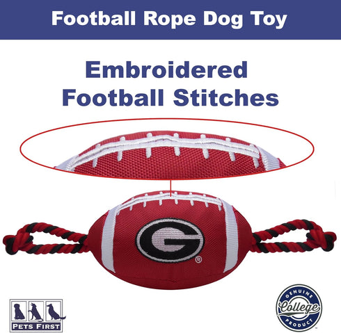 Pets First NCAA GEORGIA BULLDOGS Football Dog Toy, Tough Quality Nylon Materials, Strong Pull Ropes, inner SQUEAKER, Collegiate Team Color...