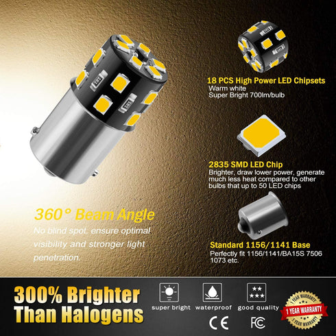 20PCS 1141 1156 Interior LED Light Bulbs for RV, Super Bright 18-SMD Warm White 1073 1003 7506 BA15S LED Bulbs for Camper Trailer Boat Indoor Ligh...