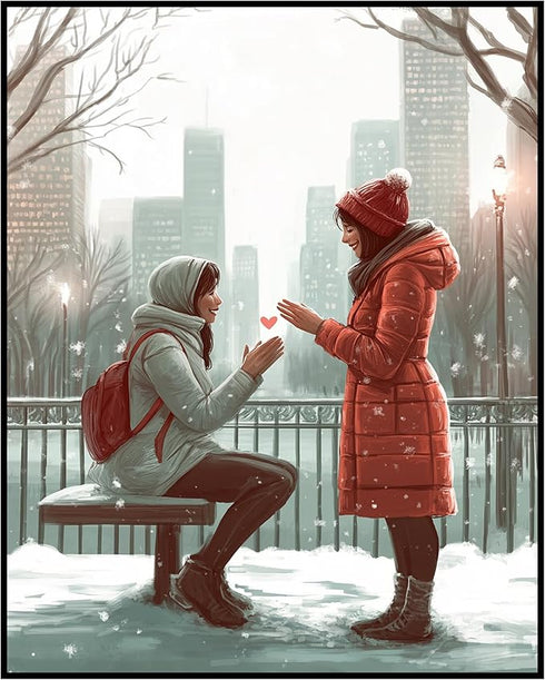 Posterizer 1 pcs-couple's exchanging love on snowy Valentine's day -1-Romantic Art-Holiday Poster Collection-Gift for Couples boyfriend girlfriend...
