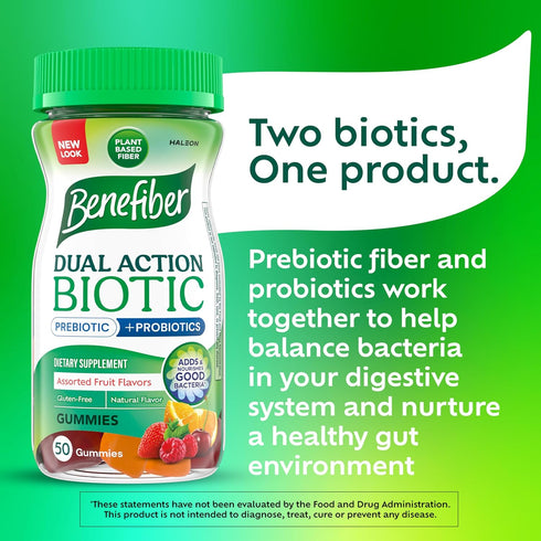 Benefiber Prebiotic Fiber Supplement Gummies with Probiotics for Digestive Health, Assorted Fruit Flavors - 50 Count...