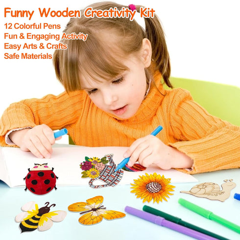 AurGun 40Pcs Unfinished Wooden Cutouts, Spring 8 Styles Wood Butterfly Flower Bee Slices, Blank Wooden Paint Crafts, DIY Wooden Paint Crafts for K...