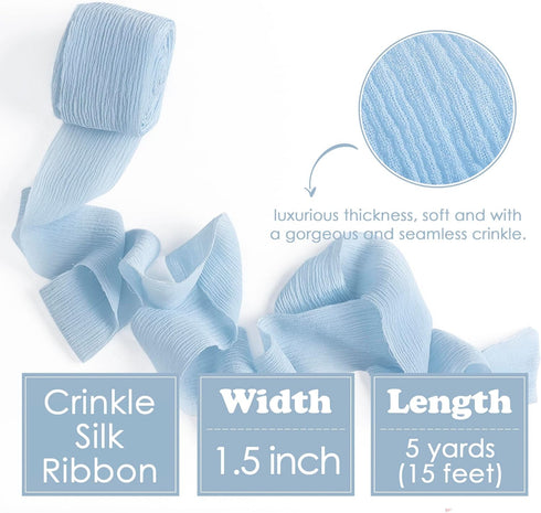 HUIHUANG Crinkle Silk Ribbon Baby Blue Silk Chiffon Ribbon 1-1/2 inch x 5 Yards Rustic Blue Silk Ribbon for Baby Shower Decor Wedding Bridal Bouqu...