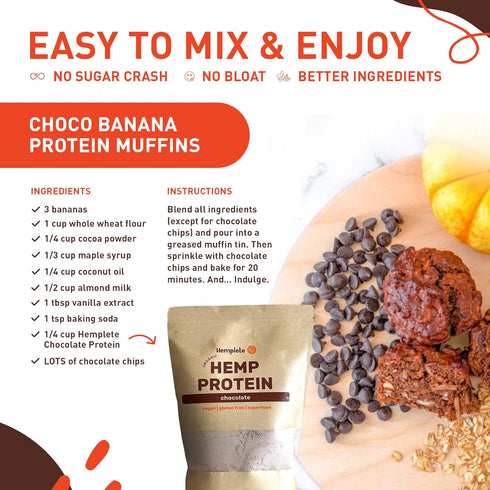 Hemp Vegan Protein Powder for Heart and Brain Health, Easy to Digest Chocolate Powder Drink with Plant Protein for Muscle Building and Recovery, 9...