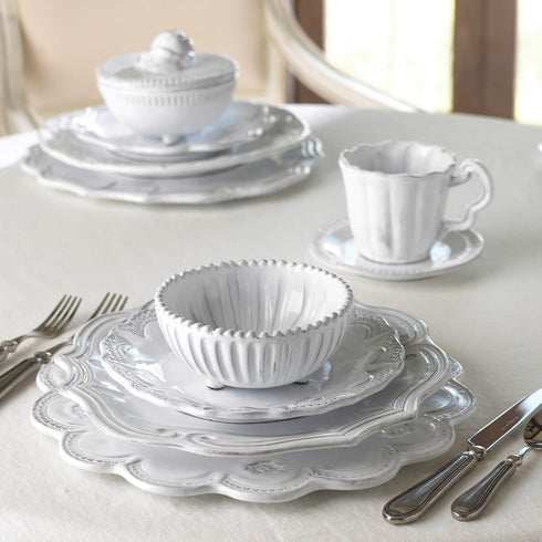 Vietri Incanto White Stripe Footed Bowl, Italian Artisan Earthenware Dinner Party Serveware Dish...