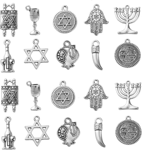 KitBeads 100pcs 10 Styles Jewish Charms Tibetan Jewish Hand of Fatima Religion Charms San Judas Star of David Jewish Star Charms for Jewelry Makin...