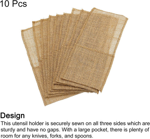 uxcell Burlap Lace Utensil Holders, 10Pcs Knife Forks Napkin Silverware Holder Bag Cutlery Pouch for Wedding Party Decoration...