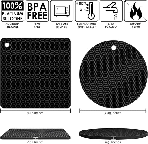 Silicone Trivets for Hot Dishes, Trivet Mat Hot Pads for Kitchen, Silicone Pot Holders for Kitchen, Trivets for Hot Pots and Pans, Heat Resistant ...
