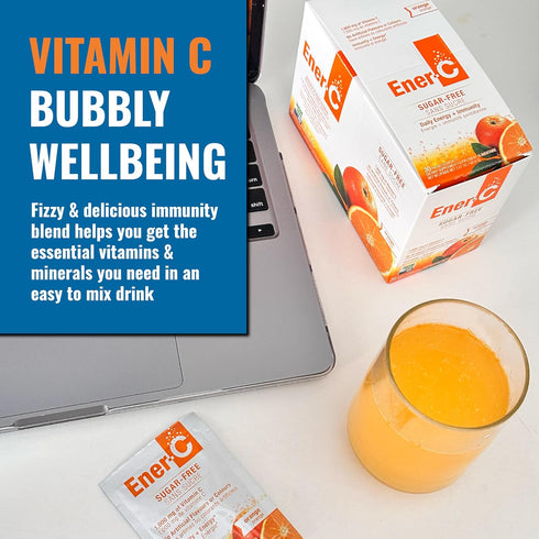Ener-C Sugar Free Energy Orange Multivitamin Drink Mix Vitamin C 1000mg & Electrolytes - Natural Immunity Support with Real Fruit Juice Powders No...
