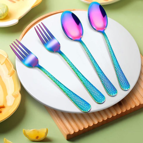 LIANYU 10-Piece Kids Silverware Set, Rainbow Toddler Utensils Flatware Set, Stainless Steel Child Preschooler Cutlery Set, Includes 5 Kids Spoons,...
