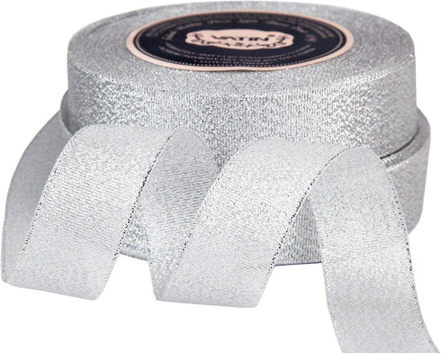 VATIN Glitter Metallic Silver Ribbon 1 inches Wide Sparkly Fabric Gorgeous Ribbon for Gift Crafters Wedding Party Brithday Wrap Hair Bows Floral P...