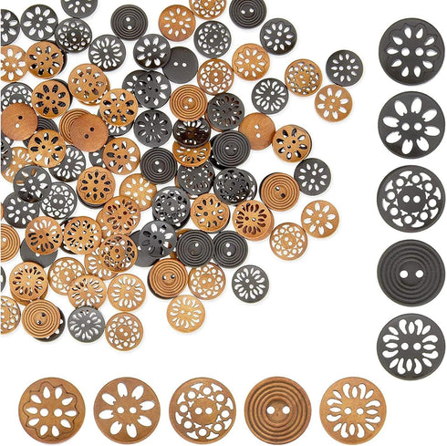Wooden Buttons for Crafts and Sewing, 5 Designs (0.98 in, 120 Pieces)...