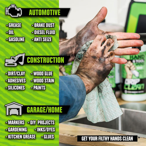 Grip Clean Cleaning Wipes – Hand Cleaner for Mechanics, Heavy-Duty Hand Wipes for Grease & Oil, Cleaning Wipes All Purpose for Tools & Surfaces, W...