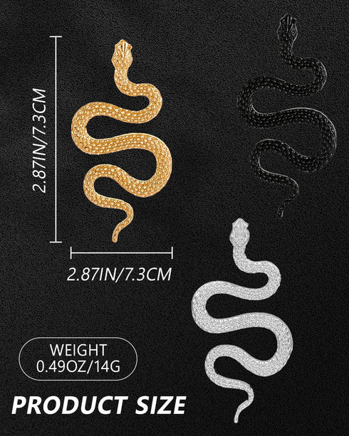3 Pairs Snake Earrings Set Gold Sliver Black Punk Gothic Snake Earrings Long Dangle Serpent Earrings Curved Snake Shaped Ear Studs Snake Accessori...