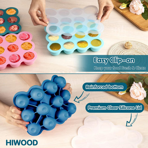 Baby Food Storage Container -12 x 1.5OZ Silicone Baby Food Freezer Tray with Silicone Lid, Perfect Food Container for Homemade Baby Food, Vegetabl...