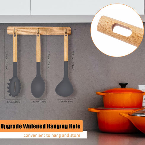Nonstick Silicone Cooking Spoons Set, 3 PCS Large Soup Ladle Solid Spoon Pasta Server for Spaghetti Sauce Serving Stirring, Heat Resistant Kitchen...
