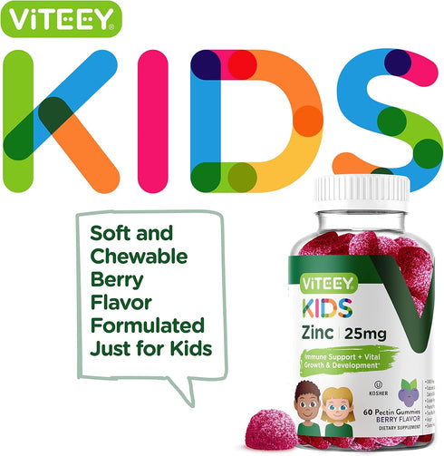 Zinc for Kids Gummies, 25mg - Immune Support for Kids & Teens - Powerful Natural Antioxidant, Kids Zinc Vitamin Supplement - Vegan, Gelatin Free, ...