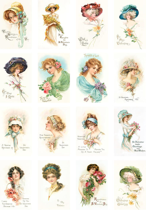 Decoupage Paper Pack (35 Sheets 6"x8") Beautiful Victorial Lady Valentine Greetings FLONZ Vintage Styled St Valentive Cards Pictures for Decoupage...