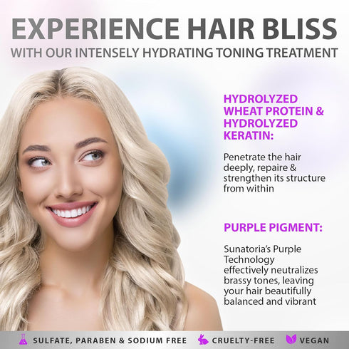 SUNATORIA NEW Keratin Purple Hair Mask- Blonde Hair Purple Toner - Repair & Nourishment Treatment for Bleached, Brassy Hair - No Yellow Tones - De...