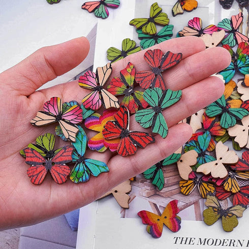200Pcs Wooden Butterfly Buttons Bulk - 1 Inch Decorative Butterfly Buttons with 2 Holes for Craft DIY Sewing...