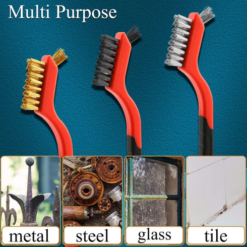 Wire Brush Set, 3 Pcs Stainless Steel/Brass/Nylon Wire Brushes for Cleaning with Curved Handle Grip for Rust Removal, Dirt, Paint Scrubbing(Red)...