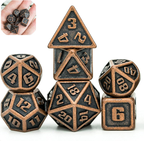 UDIXI 10mm Mini Metal DND Dice Set, 7-Die Small Metal Dice Portable Tiny Polyhedral RPG Dice for D&D Dungeons and Dragons Role Playing Games (Copp...
