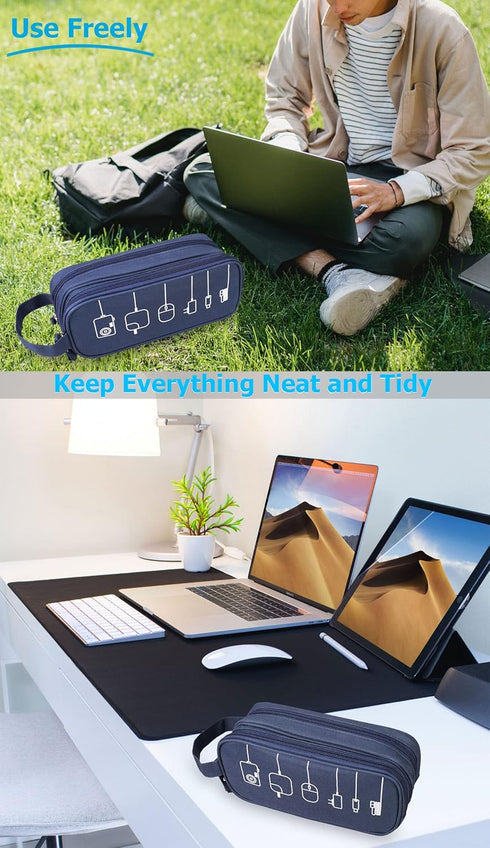 HESTECH Electronics Organizer Travel Charger Case Cord Cable Organizer Bag Portable Waterproof Double Layers All-in-one Storage for Charger Mouse ...
