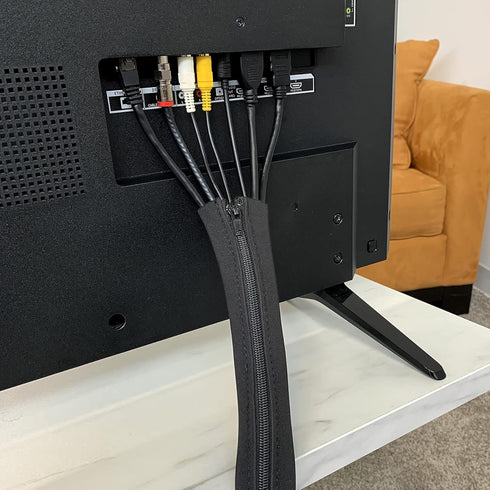 Zipper Cable Sleeve by Wrap-It Storage - 24" x 4" (4-Pack) Black - Cord Organizer and Cable Protector for Desk, Computer, TV Cord Management to Hi...