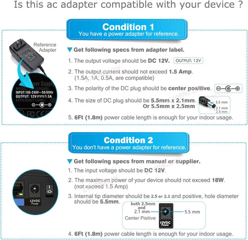 Chanzon 12V 1.5A 18W Power Supply AC DC Switching Adapter, 12 Volt 1.5 Amp AC/DC Wall Wart Converter Transformer, 100-240v 50 60HZ Input with 12vd...