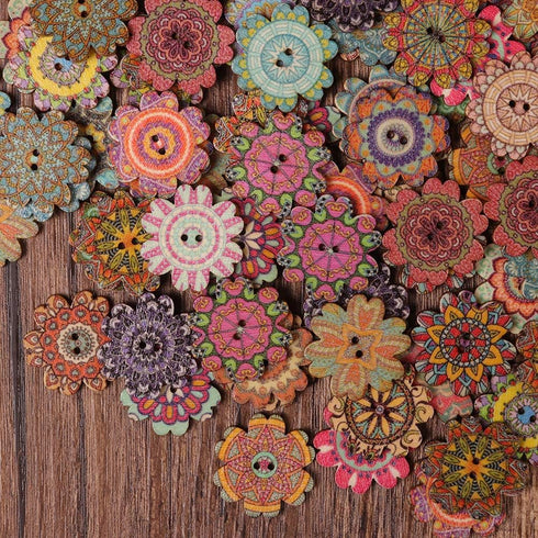 AKOAK 100 Pieces of Wooden Buttons Simple Retro Style Sunflower Buttons Classical Pattern Design Cartoon Children Decorative Buttons (15 MM)...