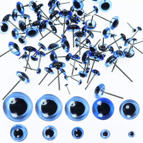 TOAOB 100pcs Blue Glass Eyes Kits 3mm to 12mm Assorted Sizes for Crafts Needle Felting Bears Dolls Decoys Sewing...
