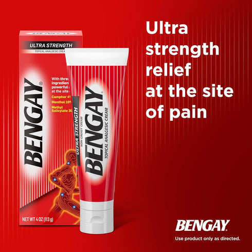 Bengay Ultra Strength Topical Pain Relief Cream, Non-Greasy Topical Analgesic for Minor Arthritis, Muscle, Joint and Back Pain, Camphor, Menthol a...