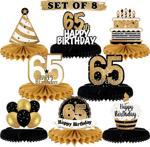 LINGTEER Happy 65th Birthday Table Honeycomb Centerpieces Cheers to 65th Birthday 65 Years Old Party Table Decorations Gift Sign....
