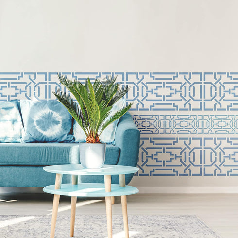 NAKLEO Border Reusable Plastic Wall Stencil - 21x45cm / 8” x 17” - Chinese Railing Geometric 3 - Pattern Painting Stripe DIY Art Craft Template - ...