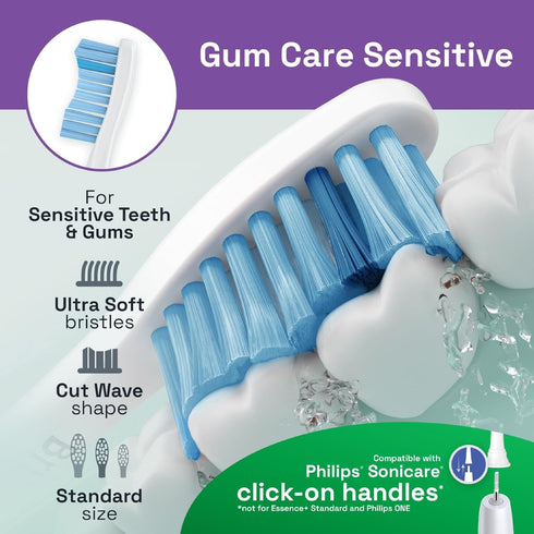 Brushmo Gum Care Sensitive Replacement Toothbrush Heads, Compatible with Philips Sonicare Click-on Toothbrush Handles, 8 Standard Heads, Extra Sof...