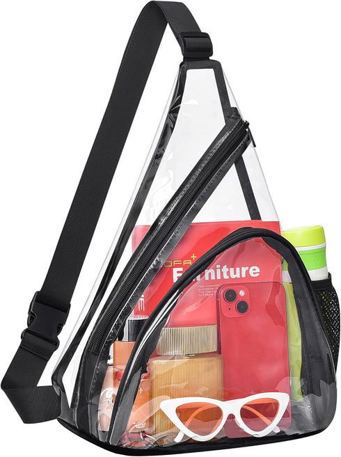 MAY TREE Clear Bag for Stadium Events, Clear Backpack for Concert Stadium Festival Sport Work Sling Bag with Heavy Duty Material - Black...