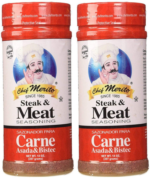 Chef Merito Steak & Meat Seasoning Powder Carne Asada & Bistec 14 oz, Pack of 2 | Chicken Nuggets, Thighs, Steak Seasoning, Grilled, Meat Seasonin...