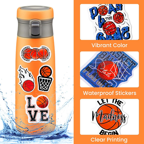 50 Pcs Basketball Stickers, Sports Stickers Basketball Party Favors Decorations Basketball Goodie Bags Basketball Gifts for Teams, Waterproof Stic...