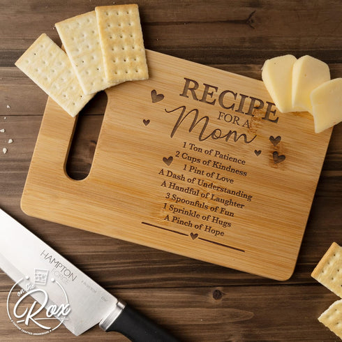 Gifts for Mom - "Recipe For A Mom” Bamboo Engraved Personalized Cutting Board (9"x6") - Birthday Gifts for Mom from Daughters - Mother's Day, Gran...