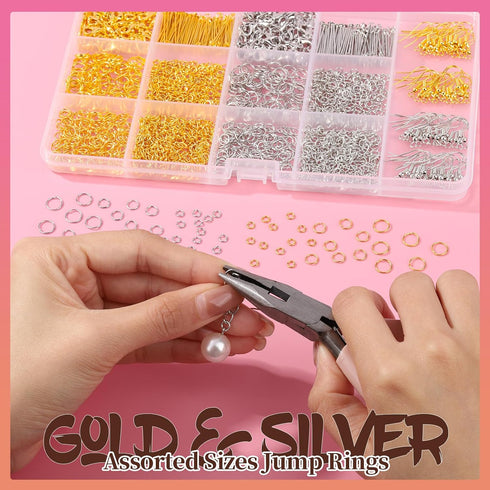 LEOBRO 1200PCS Jewelry Making Supplies, Jump Rings for Jewelry Making, Earring Hooks Earring Findings for Jewelry Making, Silver Gold Jump Rings, ...