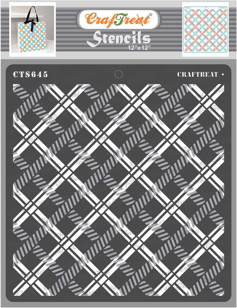 CrafTreat Plaid Stencils for Painting on Wood - 2 Step Plaid II - 2 Pcs - 12x12 Inches - Checker Pattern Stencil for Painting Walls - Buffalo Plai...