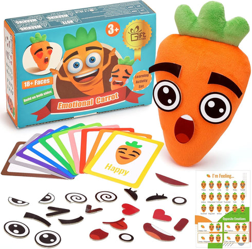 Social Emotional Learning Toys - Big Feelings Carrot Social Emotional Games for Kids - 26 Facial Expressions, 10 Educational Flashcard - Preschool...
