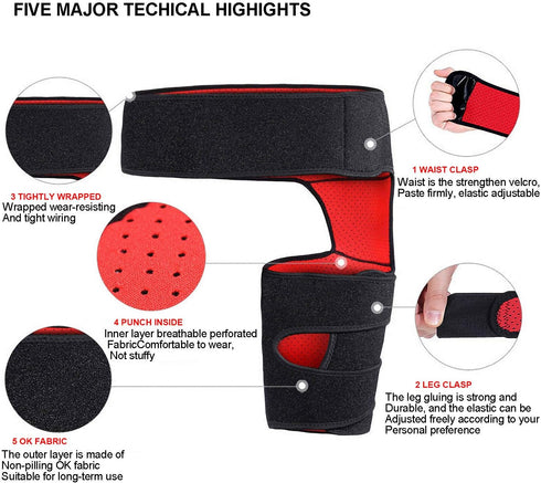 Groin Support, Hip Compression Brace, Adjustable Non Slip Thigh Support Groin Brace Wrap Men Women Thigh Support Brace for Hamstring, Thigh, Sciat...
