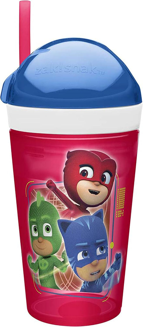 Zak Designs PJ Masks ZakSnak All-In-One Drink Tumbler + Snack Container For Toddlers – Spill-proof 4oz Snack Container Screws Securely Onto 10oz T...