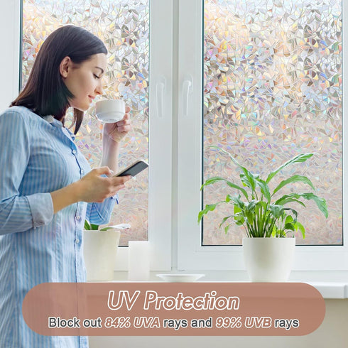 Haton Window Privacy Film, Stained Glass Rainbow Film Decorative Window Clings, Static Cling Sun Blocking Stickers Decals Coverings Tint for Home ...