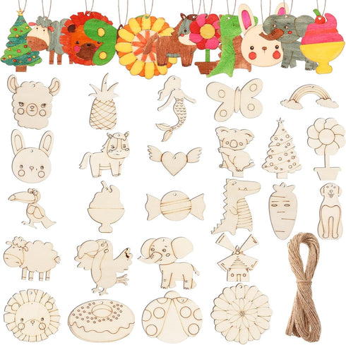 150 Pcs Wood Cutouts Ornaments for Crafts Wooden DIY Painting Kits for Kids Craft and Art Supplies Party Birthday Gift Favors Boys Girls Wooden Or...