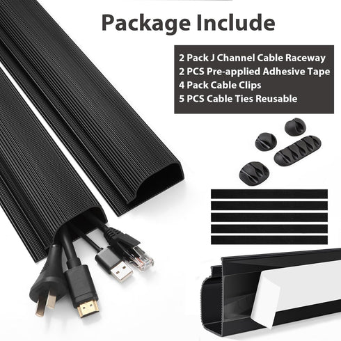 Cable Management Under Desk (31.5in J Channel 2x15.7in) Self Adhesive Cable Raceways Cable Channel, Easy to Install Cord Cover Cable Hider Desk Co...