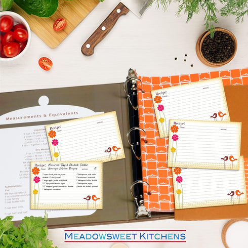 Meadowsweet Kitchens Recipe Card Set - 25 Double Sided Recipe Cards 4 x 6 Inch, Perfect Size Blank Cards for a Recipe Card Box, Make Your Own Pers...